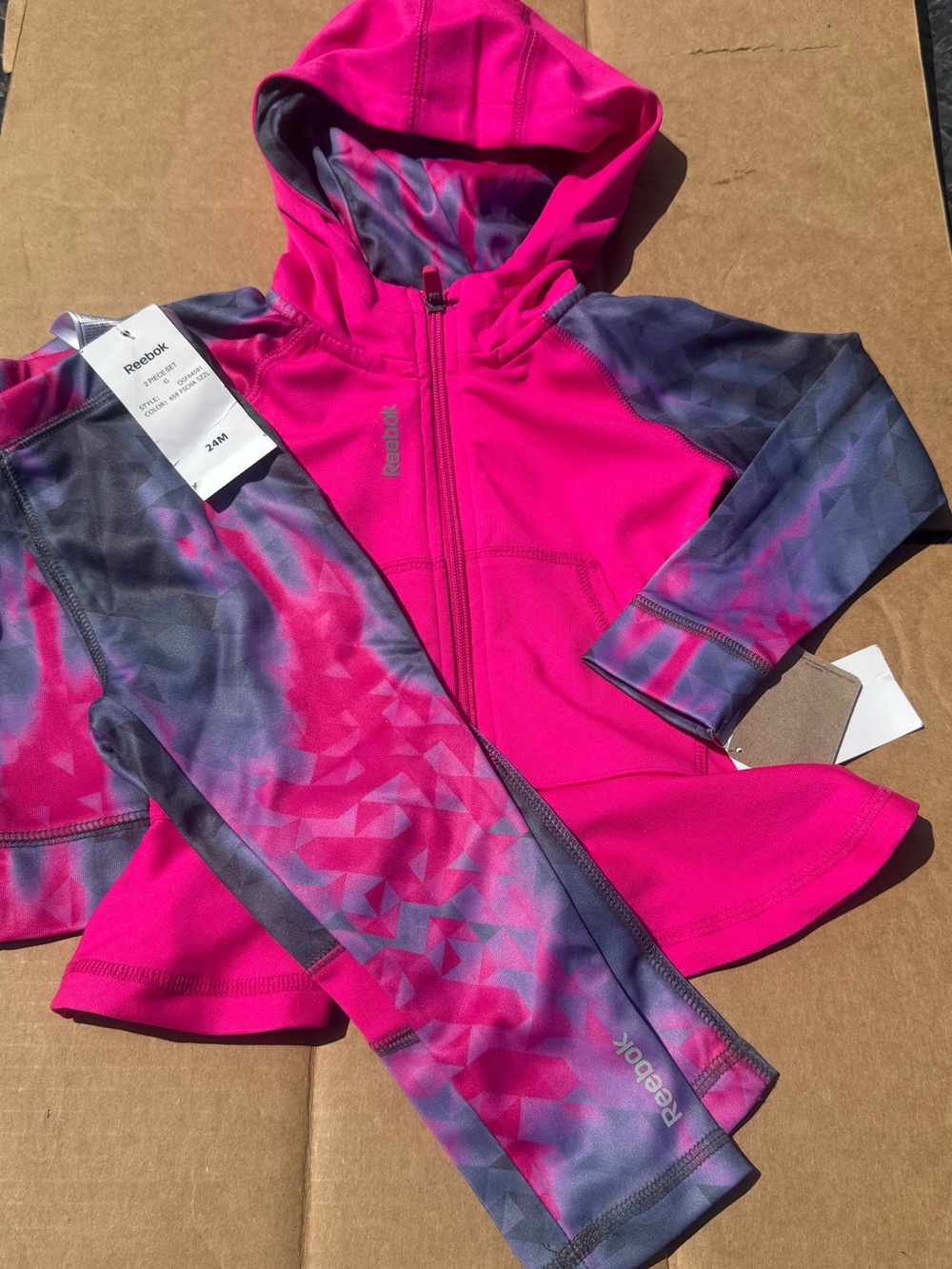 Reebok Girls Infant 2pc Hooded Warmer Leggings Fuchsia Tie Dye Printed Set - 24M